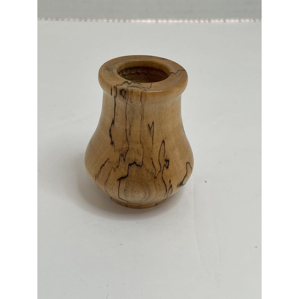 Vase Spalted Wood-turned Rustic Primitive Art Decor Signed Handcrafted 2.5" Tall